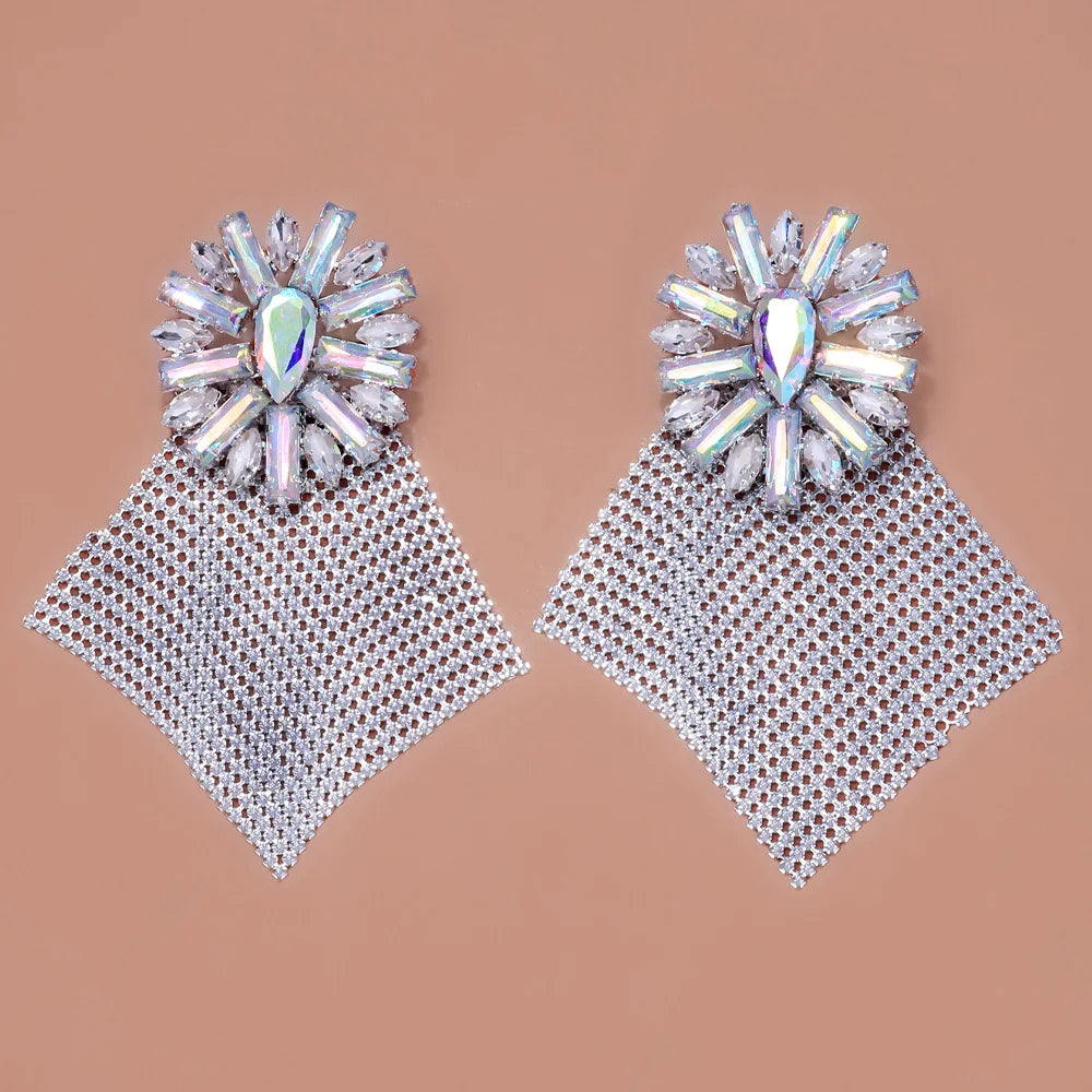 Exaggerated Rhinestone Metal Sequin Earrings  Geometric Dangle Earrings