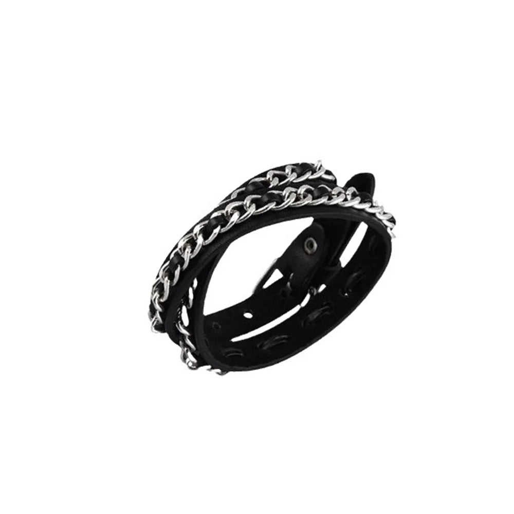 Punk Hip Hop Rock PU Leather Bracelet Unisex Trendy Chain Skull Pentagram Rivet Bracelet