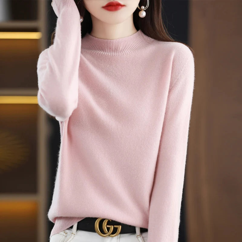 100% Pure Wool Half Turtleneck Pullover In  Cashmere Sweater Women's Casual Knit Top Women's Coat