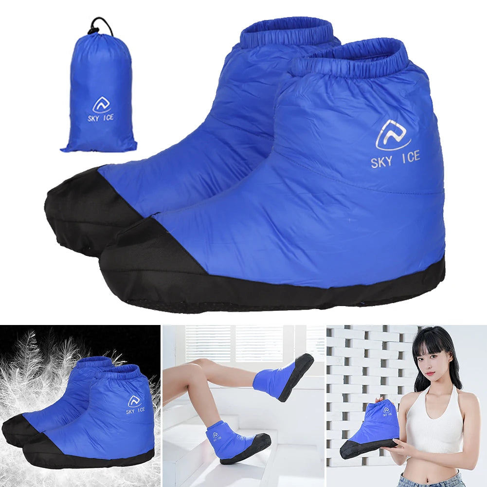 Down Booties Socks Ultralight Down Slippers Socks Windproof Waterproof for Winter Outdoor Camping Hiking