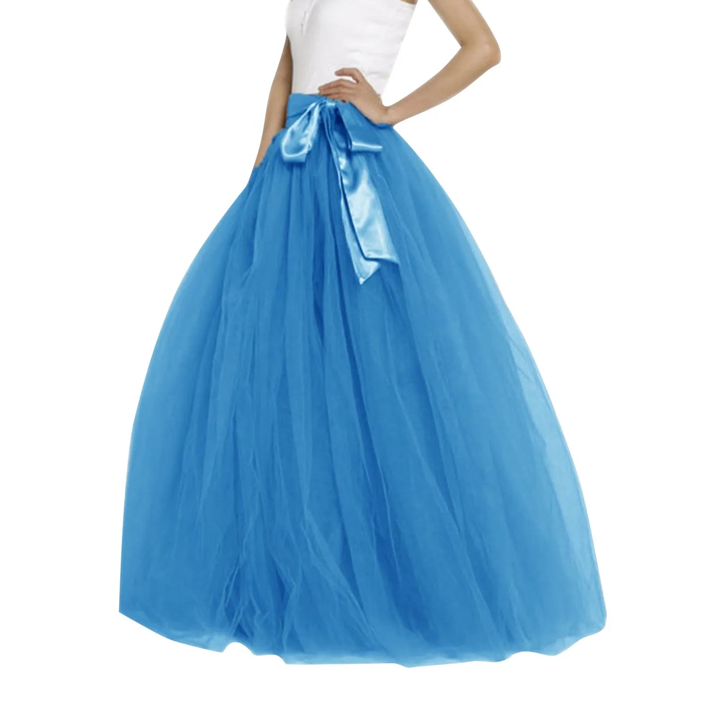 Women's Mesh Maxi Skirt Elastic High Waist Large Swing Long Skirt A Line Belt