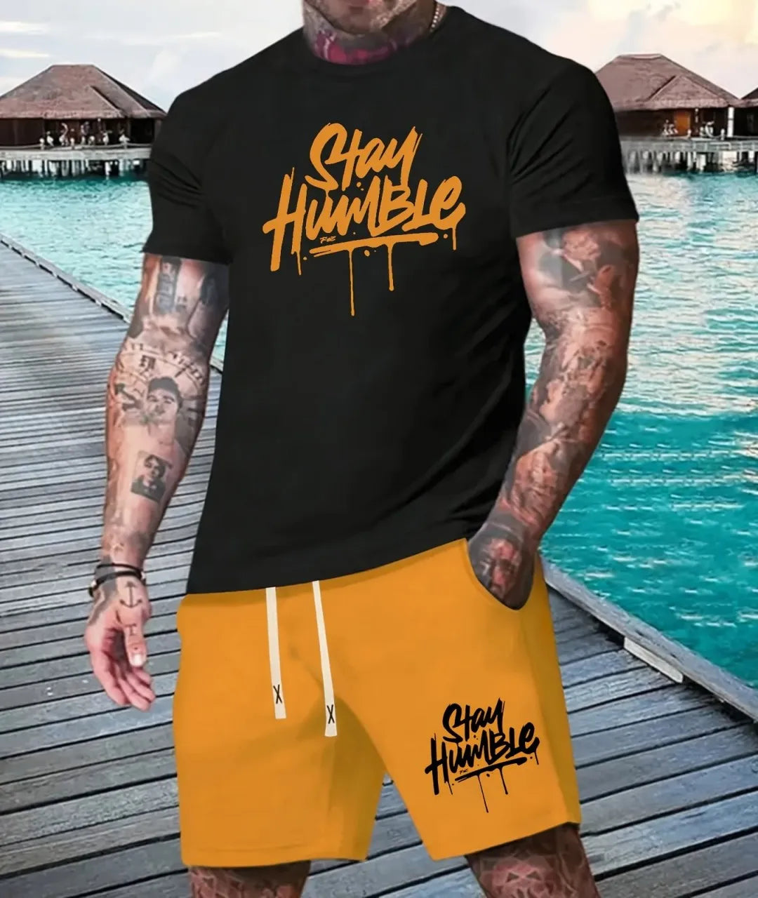 summer 3D digital printed men's suit Fashion short sleeve shorts suit Outdoor street men's sports shorts Summer daily