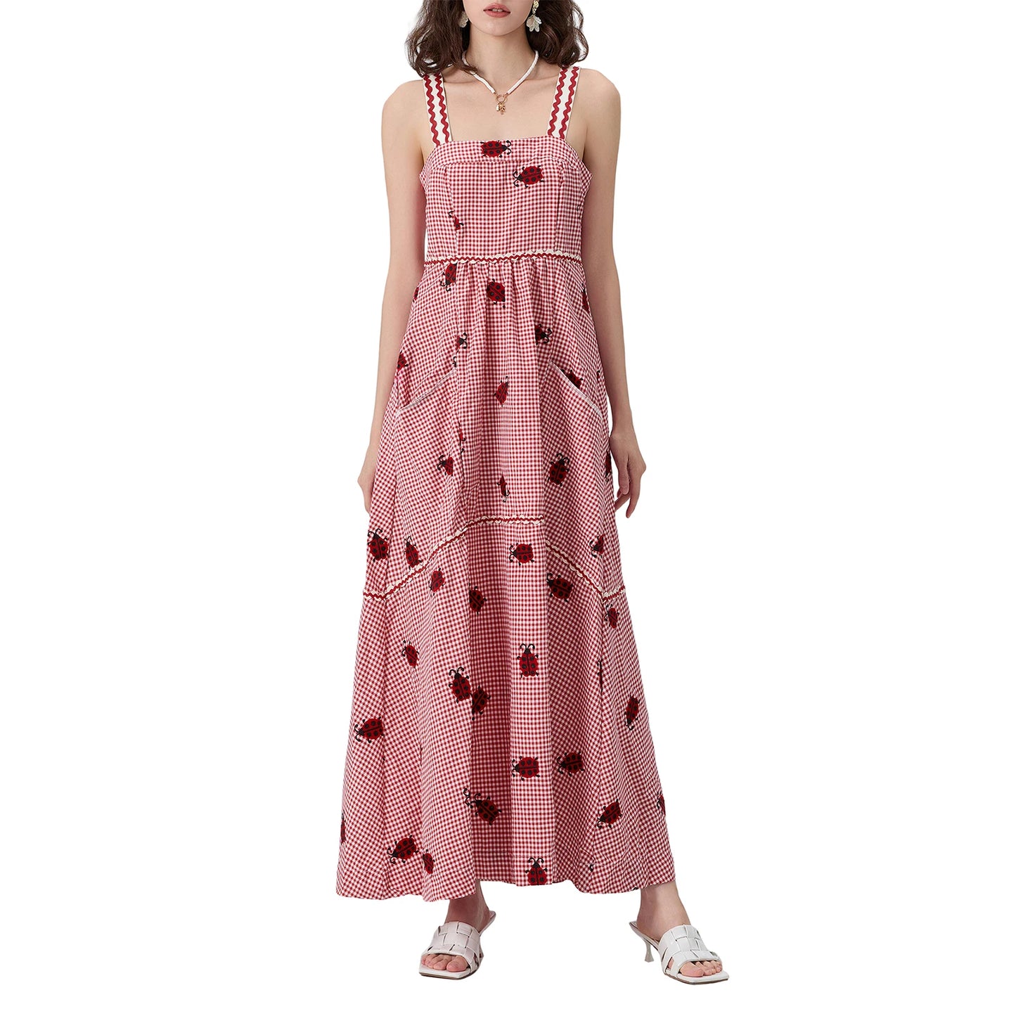 Floral Print Maxi Dress with V-Neckline and Adjustable Spaghetti Straps Boho Style