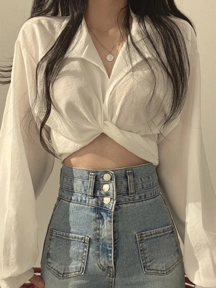 Vintage Streetwear Crop Top  Long Sleeve Shirt