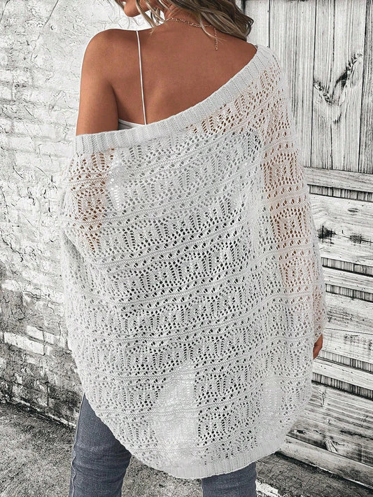 Solid color slit knitted cardigan elegant front opening batwing sleeve loose sweater commuting cardigan women's clothing
