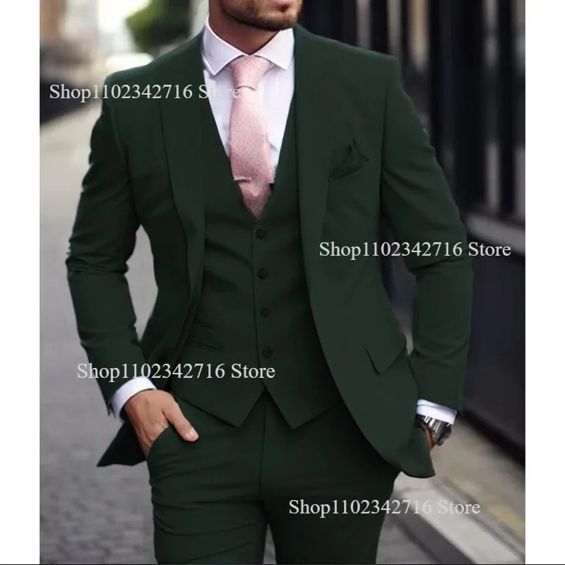 Luxury Men's Suits  Slim fit 3 Piece Jacket Pant With Vest Groom Wedding Tuxedo Formal Occasion