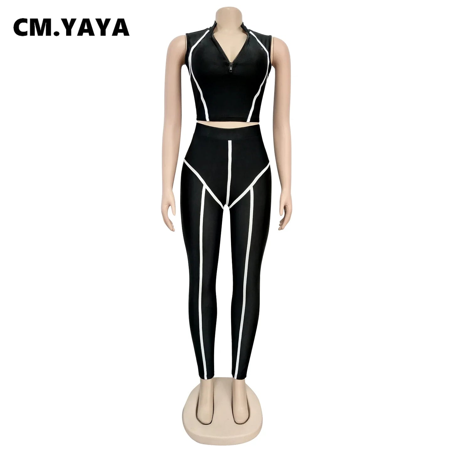 Women Sets Summer Tracksuits Slim Sleeveless Skinny Crop Tops + Pants Suit Two Piece Set