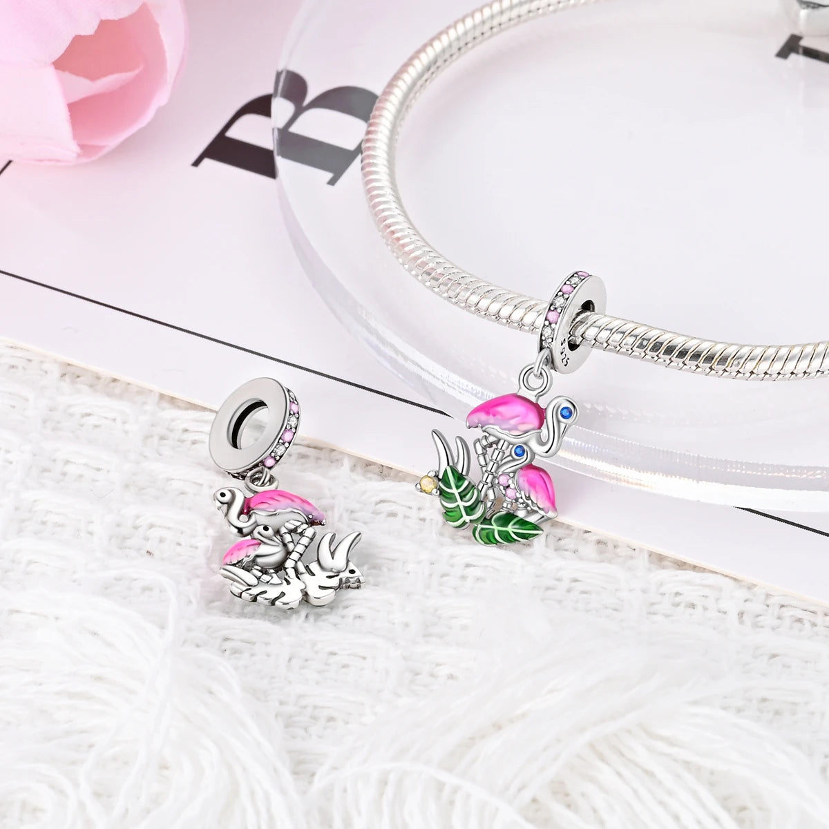 925 Sterling Silver Lion Dragonfly Animal Pendant Bracelet Charms