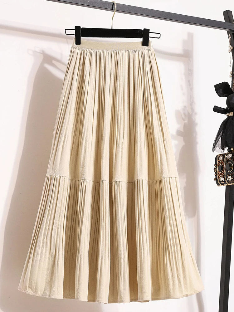 Velvet  Umbrella Skirt Folded High Waist  Medium Long  A-line