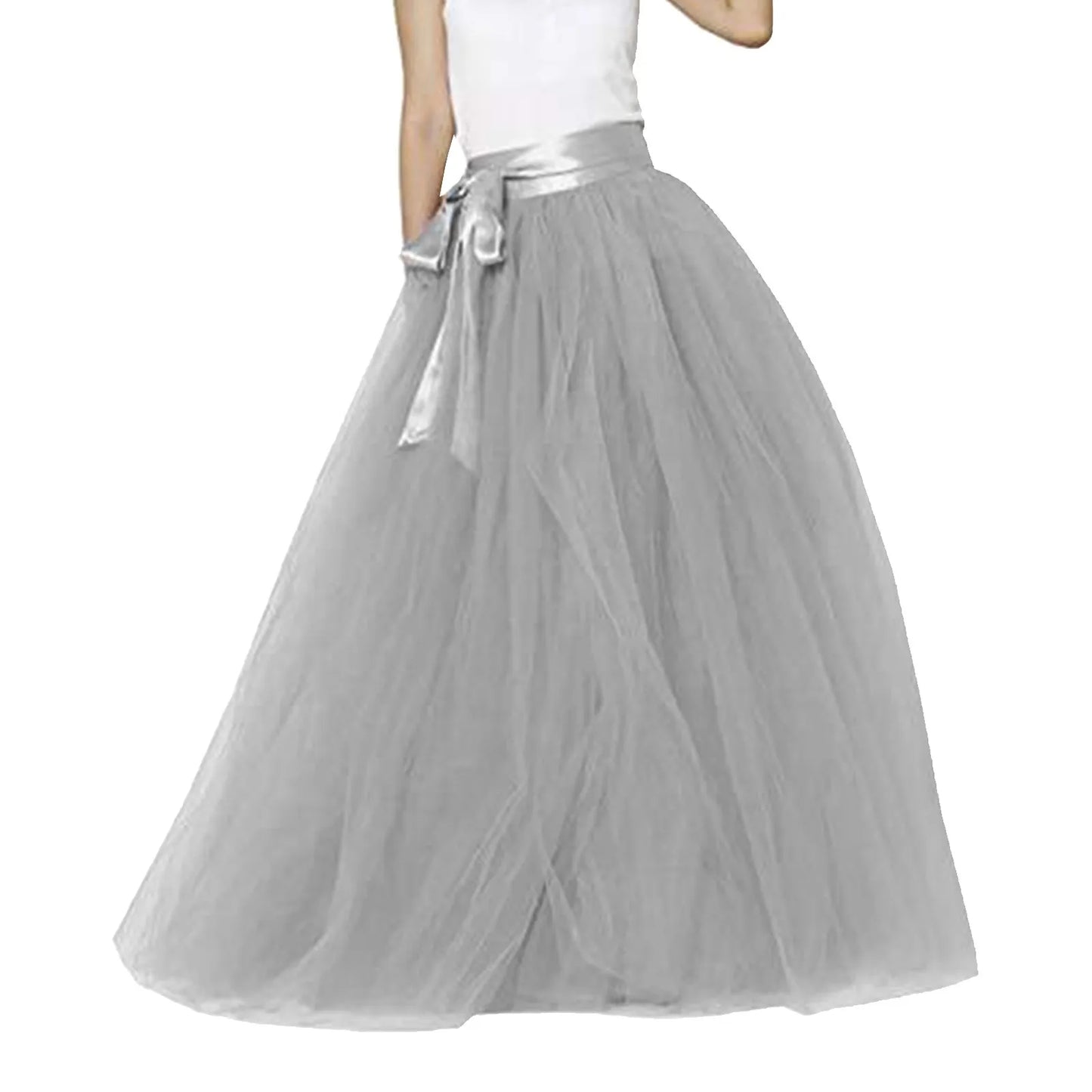 Women's Mesh Maxi Skirt Elastic High Waist Large Swing Long Skirt A Line Belt