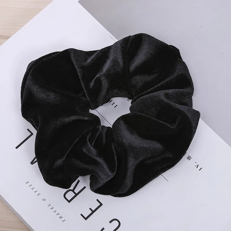 10/6/1pc hair scrunchies headband women ties velvet solid color Black set pack