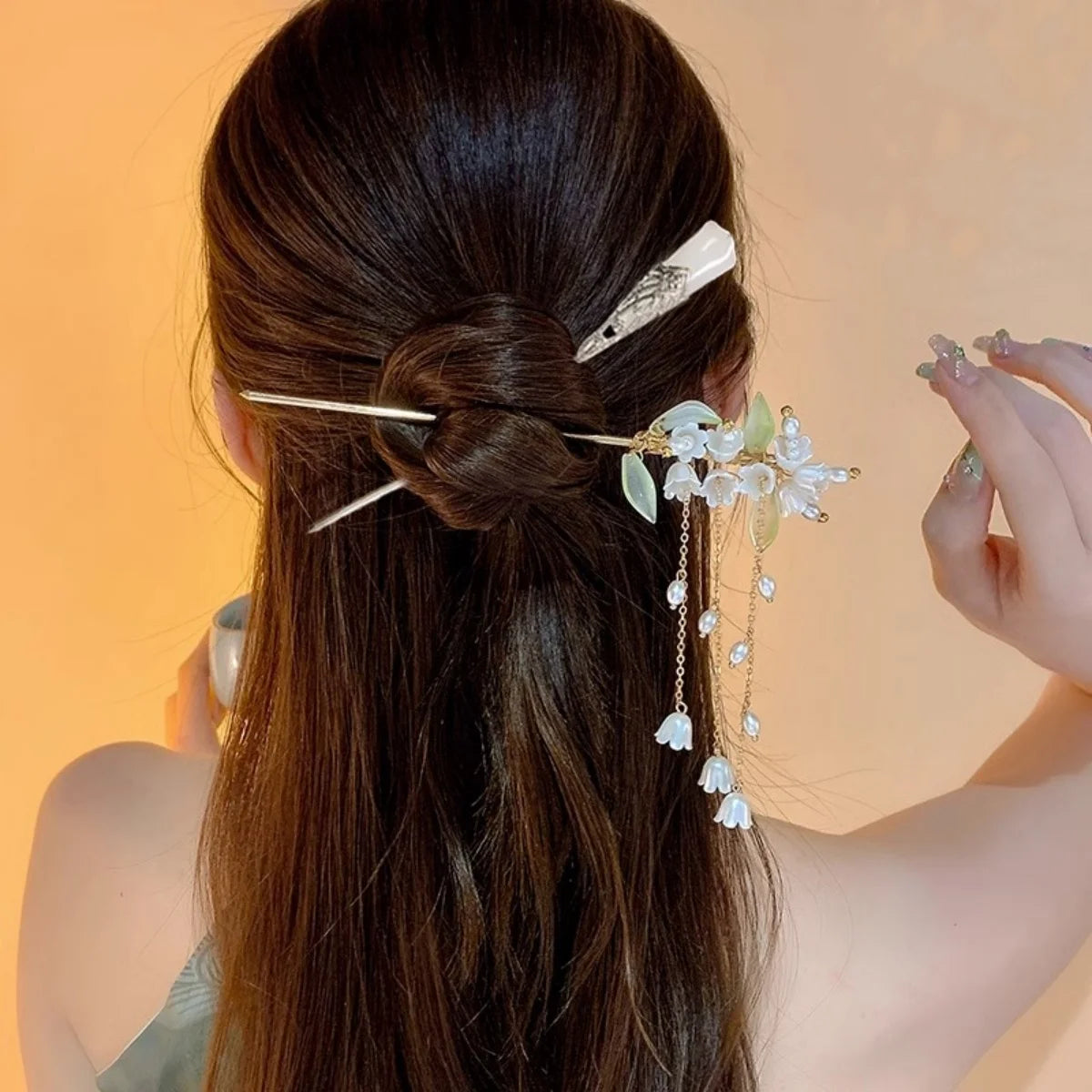 Elegant Chinese Style Hair Accessory Romantic Enameled Flower Tassel Hair Pin Alloy Jewelry Hairpin For Women Fashion Hairpin