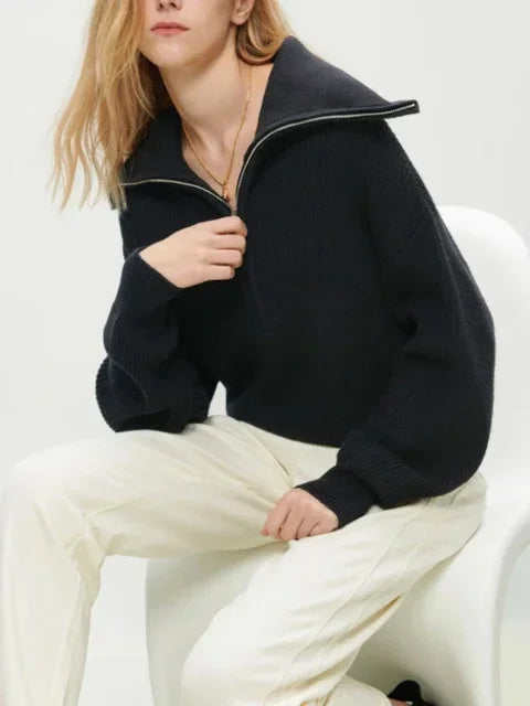 Fashion Women's Turtleneck Zippers Solid Loose Women Sweaters Pullover Long Sleeve Casual Knitted Sweater Woman