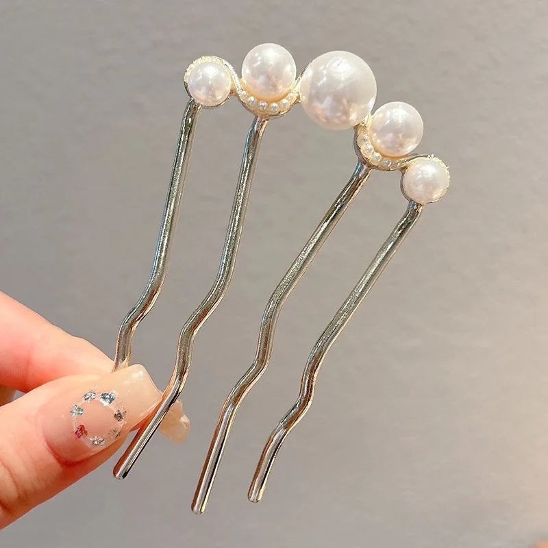 Fashion Metal U-Shaped Hair Fork Stick for Women Girls Simple Pearl Hair Clip Pins Bun Maker Hairstyle Tools Hair Accessories