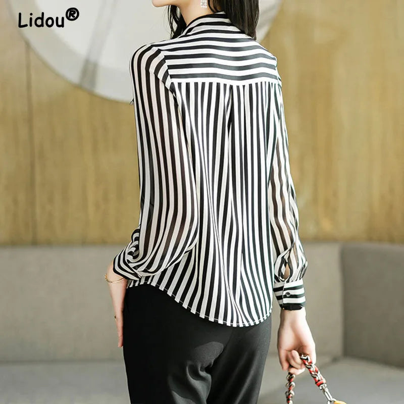 Striped Printing fashion blouse Long Sleeve