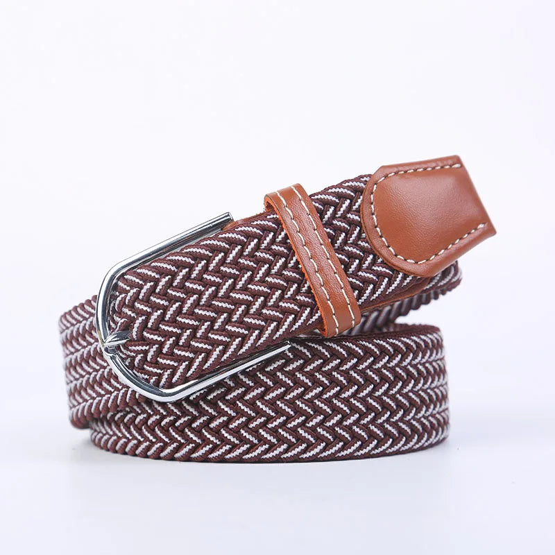 Casual Knitted Pin Buckle Belt Woven Canvas Elastic Expandable Braided Stretch Belts Women Jeans