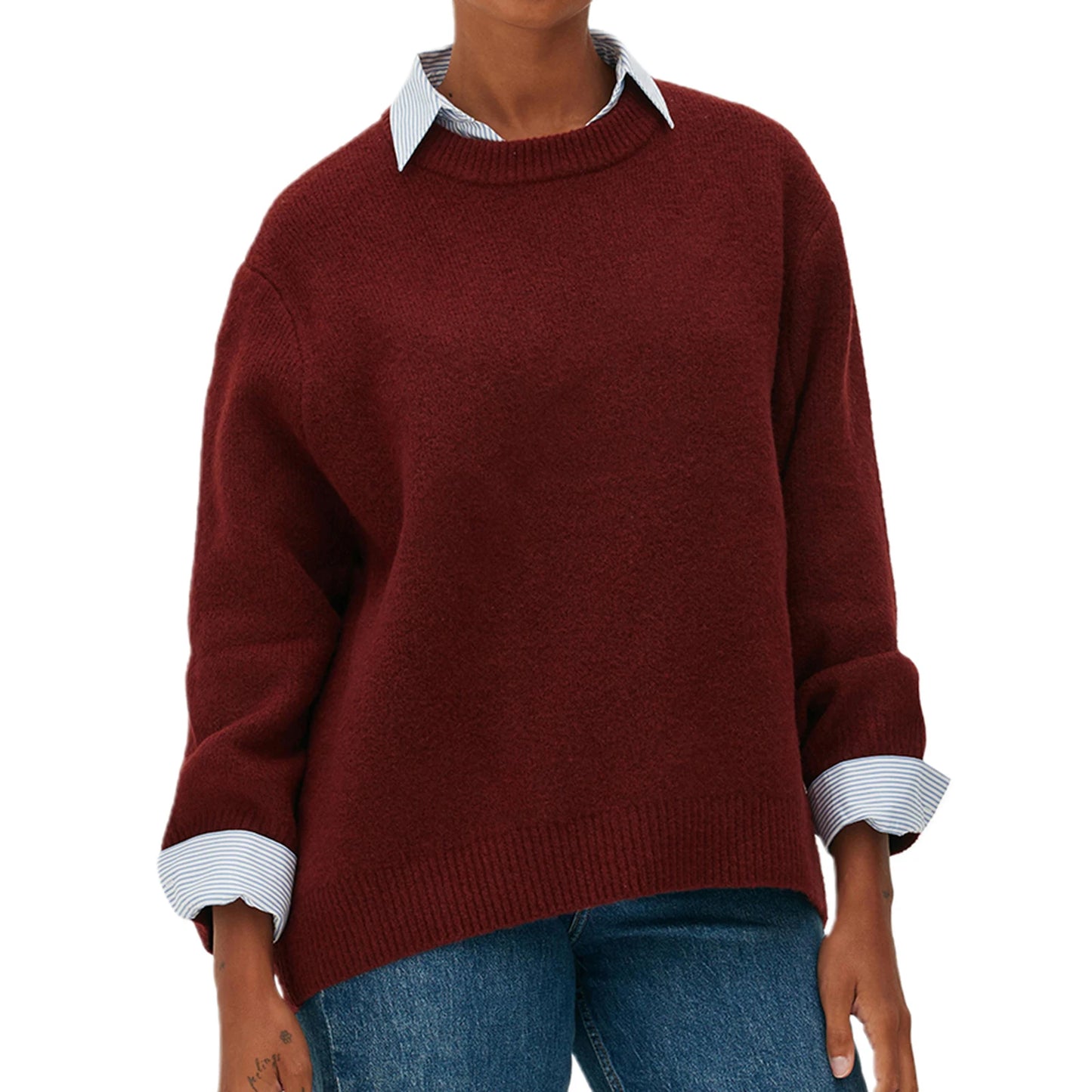 Women s Cozy Knit Pullover Sweater with Long Sleeves and O Neckline in Classic Solid Color for Casual Fall Winter Style