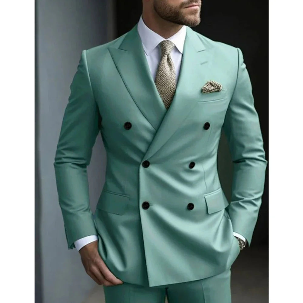 Double Breasted Men's Suits Six-buttons 2 Piece Set Blazer Pant Custom Made Wedding Tuxedos Male Prom Party Suits
