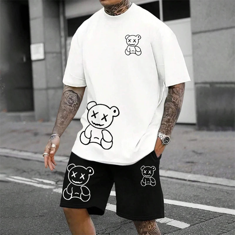 American fashion brand sports short sleeved shirt quick drying men's set summer new loose digital print set soft