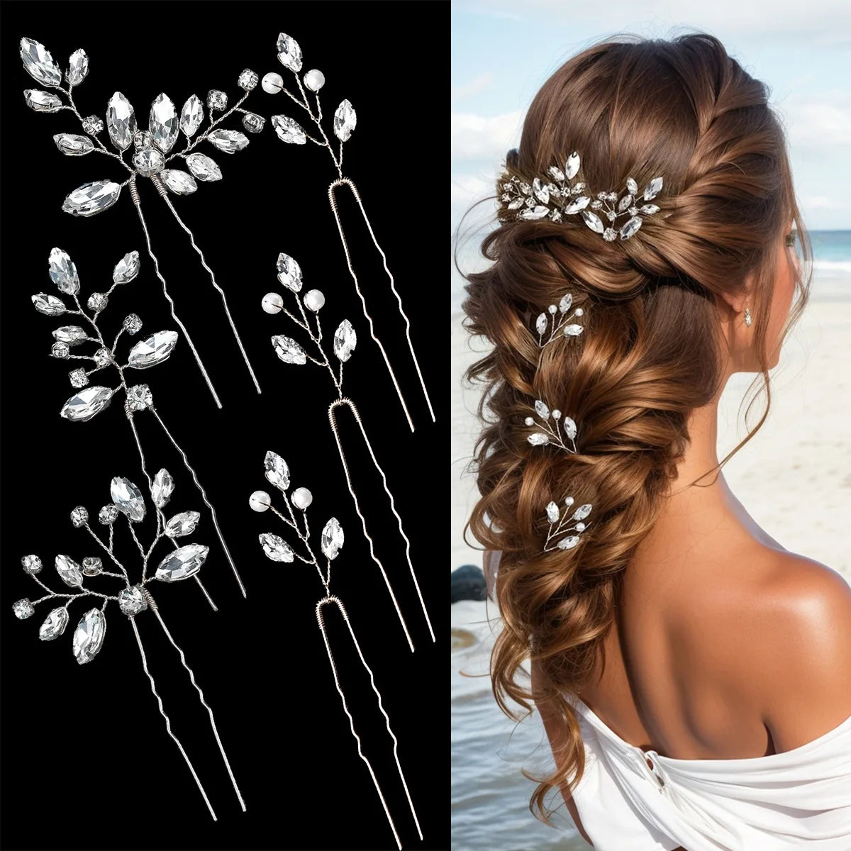 Pearl Flower Hair Comb  Wedding Hairpin Alloy Leaf  Shaped Hair Clips Floral Headpiece Bridal Hair Jewelry Accessories