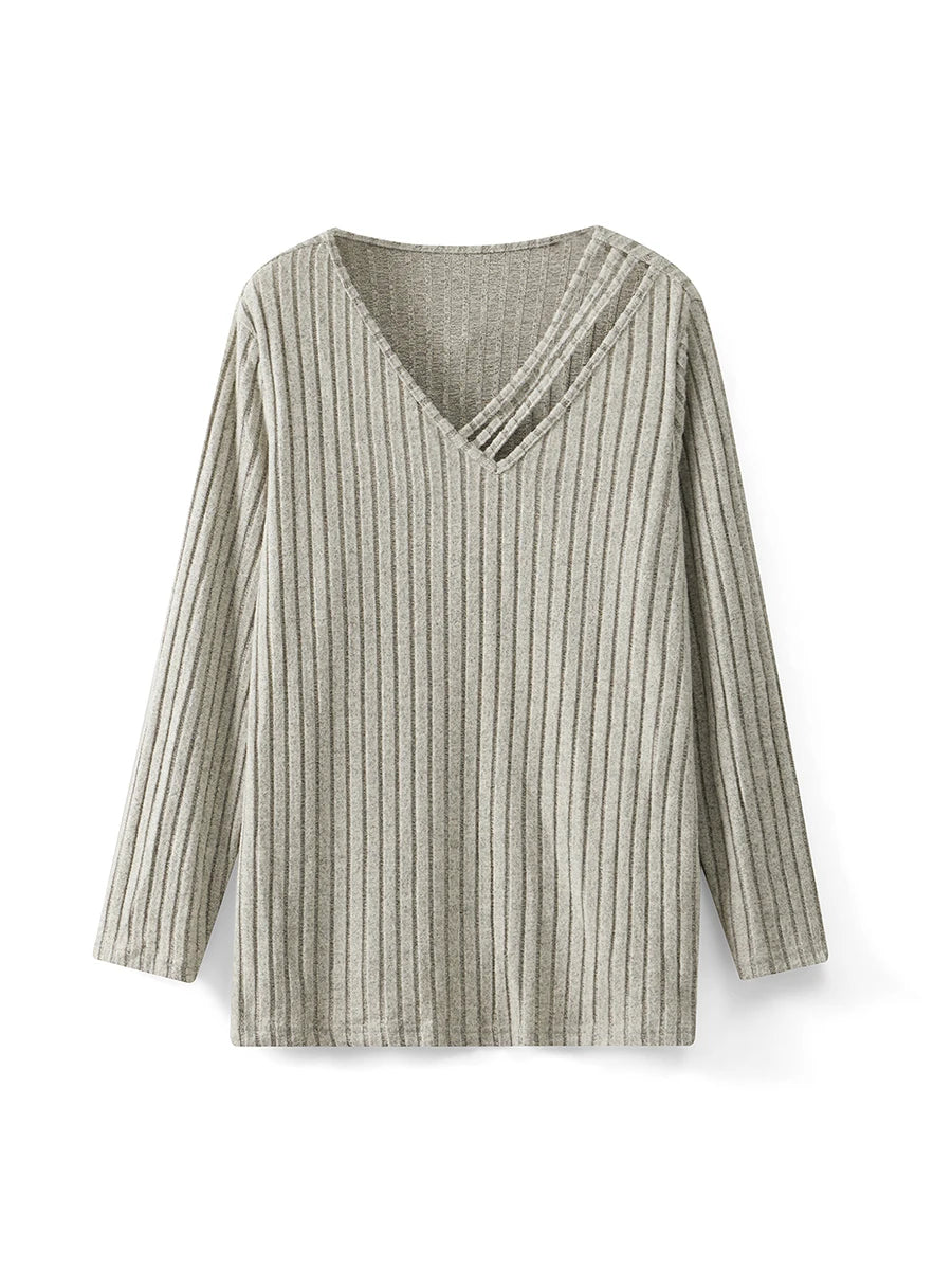 Plus Size Women s V Neck Sweater with Cut Out Detail and Ribbed Knit Design Long Sleeve Pullover