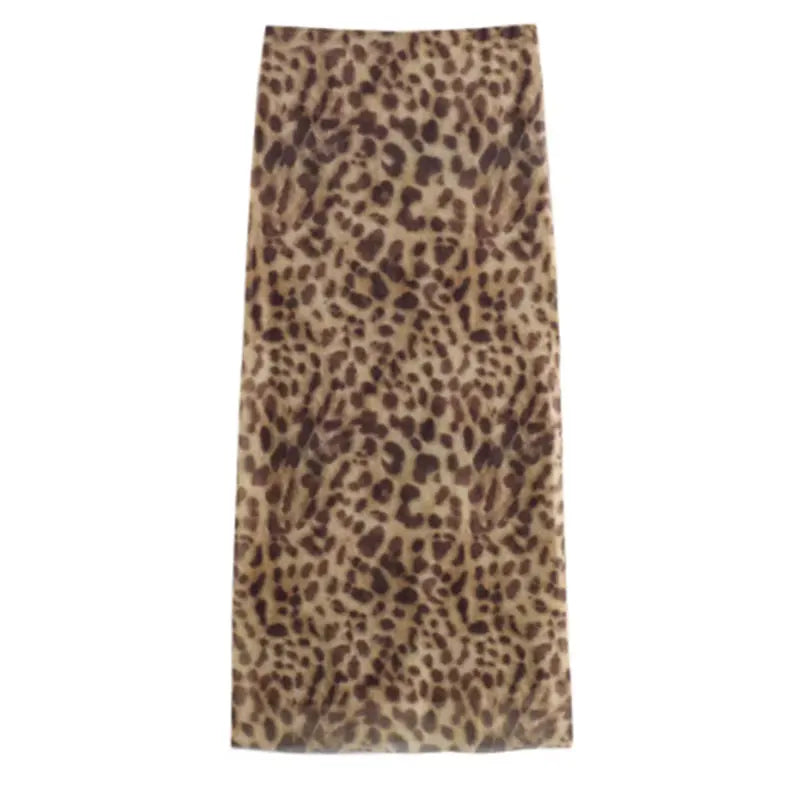 Women Leopard Tulle Midi Skirt Fashion High Waist Elasticated Waistband Long Skirts Streetwear