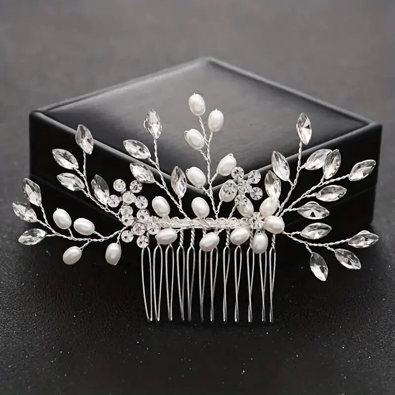 Faux Pearl Crystal Comb Clips, U-shaped Flower Rhinestone Pearl Hair Clips