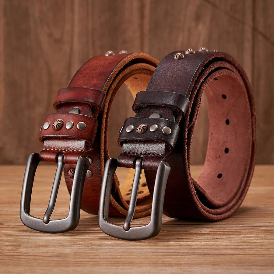 3.8CM  Cow skin Genuine Leather Belt Retro  Rivet Belt