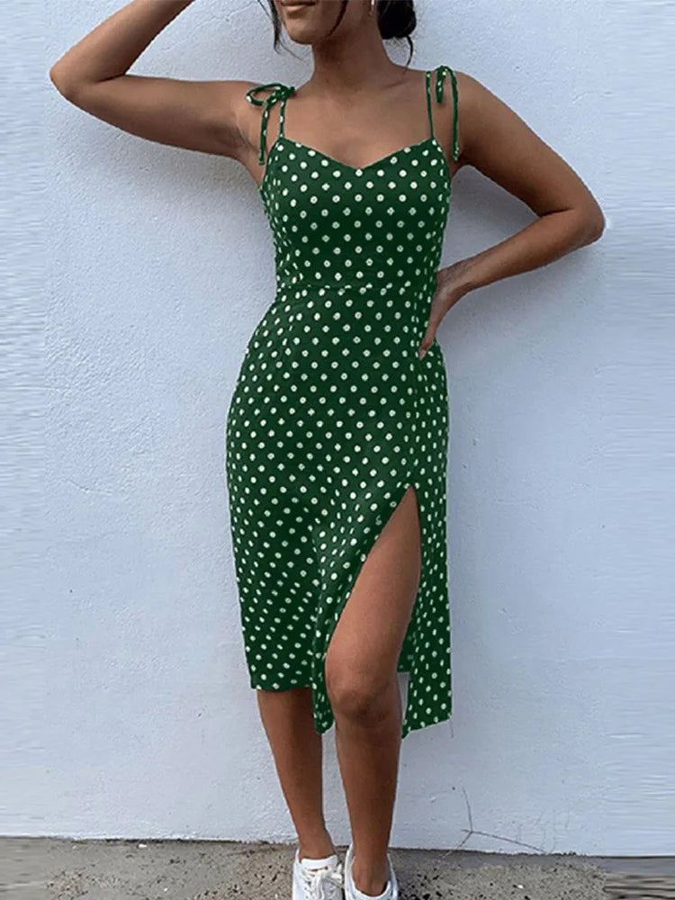 Dresses Sundress Summer Women Causal Polka Dot Sleeveless High Pleated elastic waist V-Neck Beach Dress