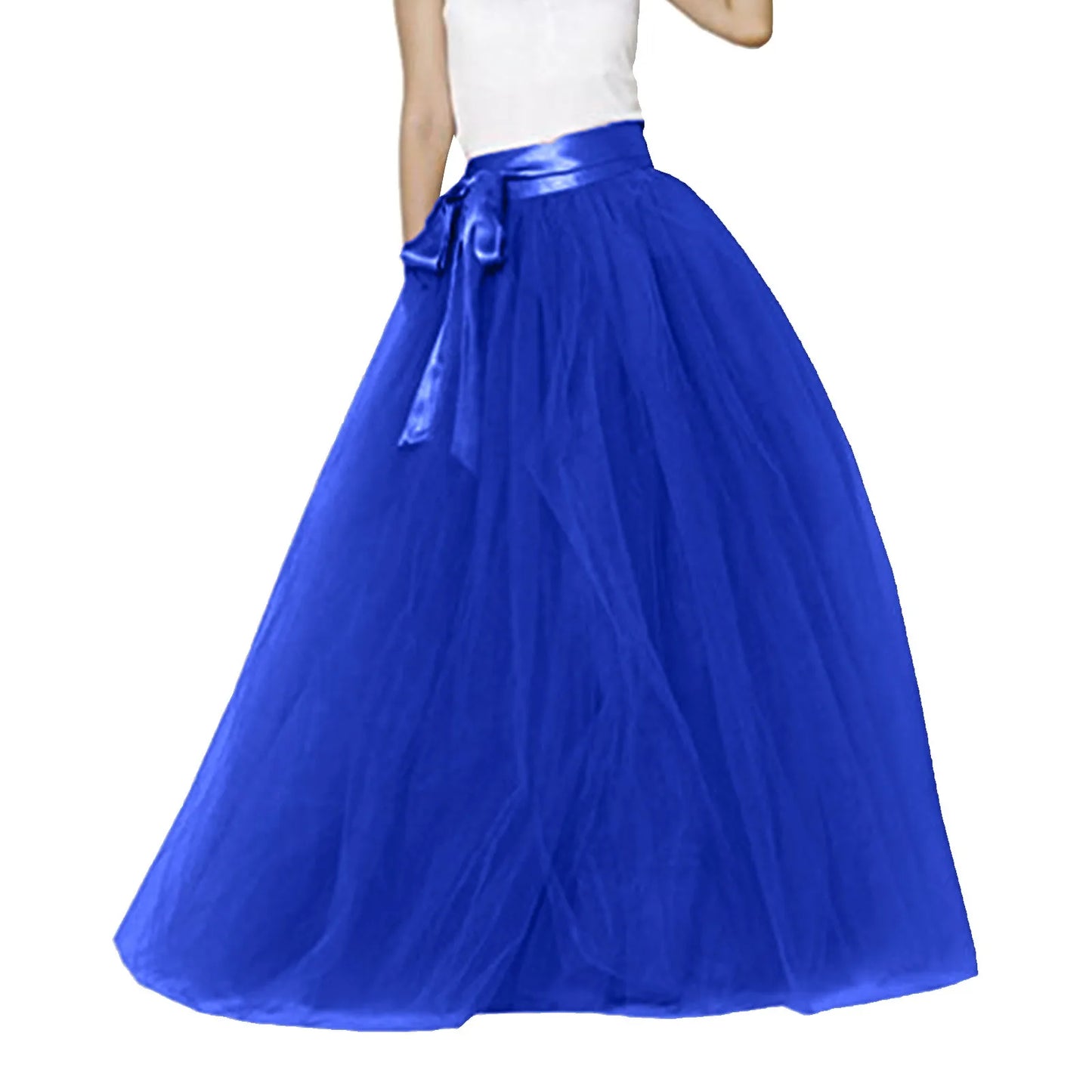 Women's Mesh Maxi Skirt Elastic High Waist Large Swing Long Skirt A Line Belt