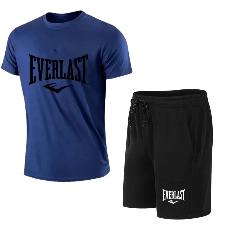Summer Simplify Style Men's Sports Fashion Sets, Summer Leisure  Short Sleeve Tops + Shorts 2 Piece ,Outfit Outdoor Run Gym