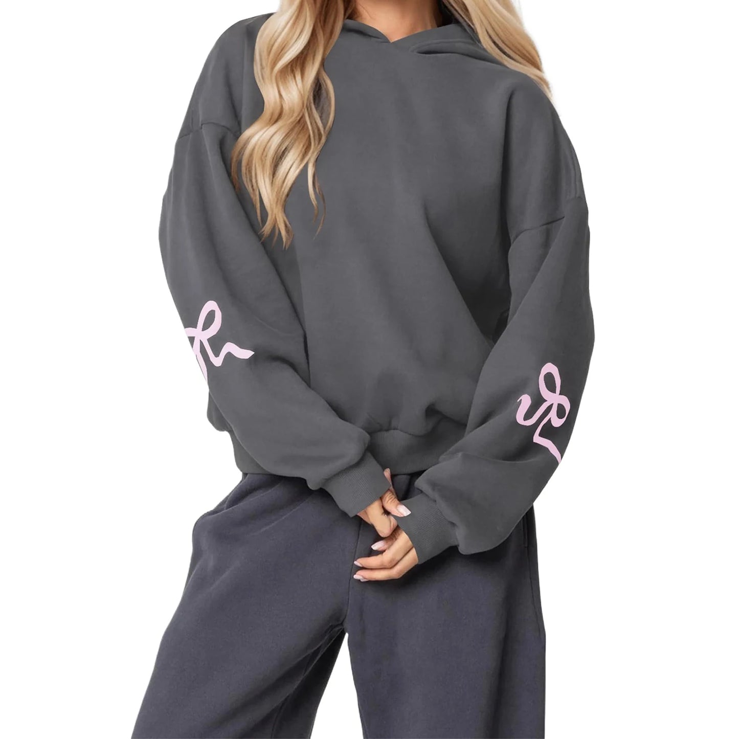 Casual Women s Oversized Hoodies with Bow Print Long Sleeve Sweatshirts Streetwear Aesthetic Tops for a Relaxed Look
