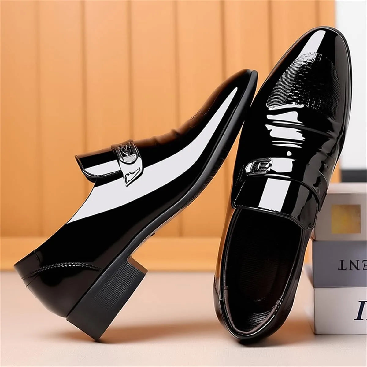 Mens Dress Shoes High Gloss Patent Slip On Loafers Comfortable Formal Business Oxford Casual Driving Pointed Toe Boat Shoe
