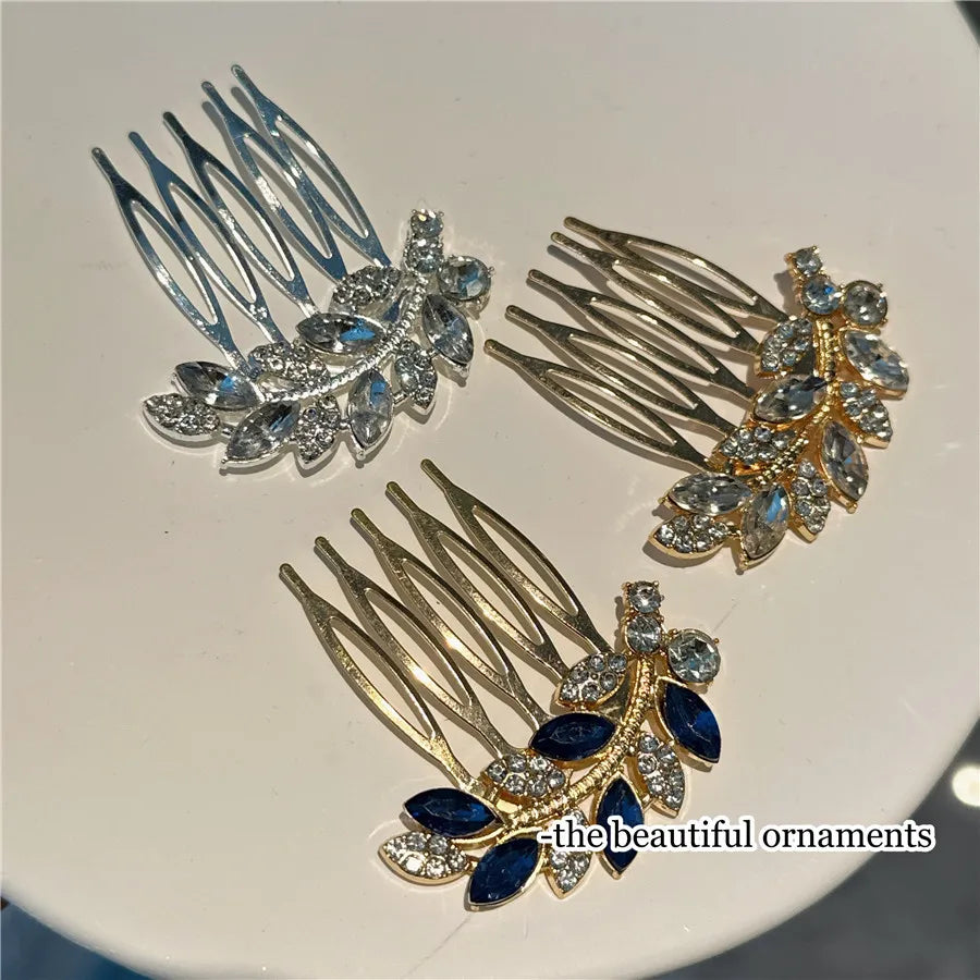 Luxury Rhinestone Hair Flower Leaf Small Hair Combs Hairpin Women Girls  Elegant Hair Accessories