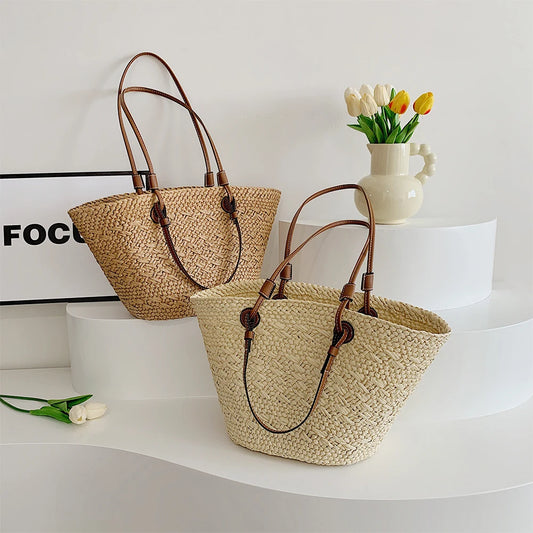 Straw Woven Tote Bags for Women Shoulder Raffia Bag  Rattan Large Shopping Basket Beach Bag Luxury Crochet Handbag Tote Bag