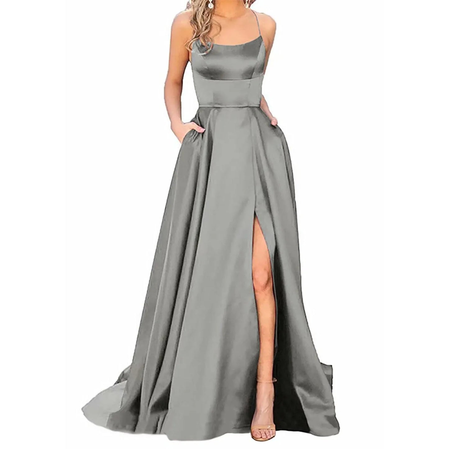 Sexy Prom Dresses Women's Long Dresses Sexy Criss-cross Satin Spaghetti Strap Prom Dress Formal Dresses for Women