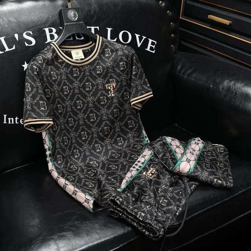 Trendy Printed Short-sleeved Sports Men's Summer Fast-drying Light and High-end Handsome Casual Suit Shirt and pants
