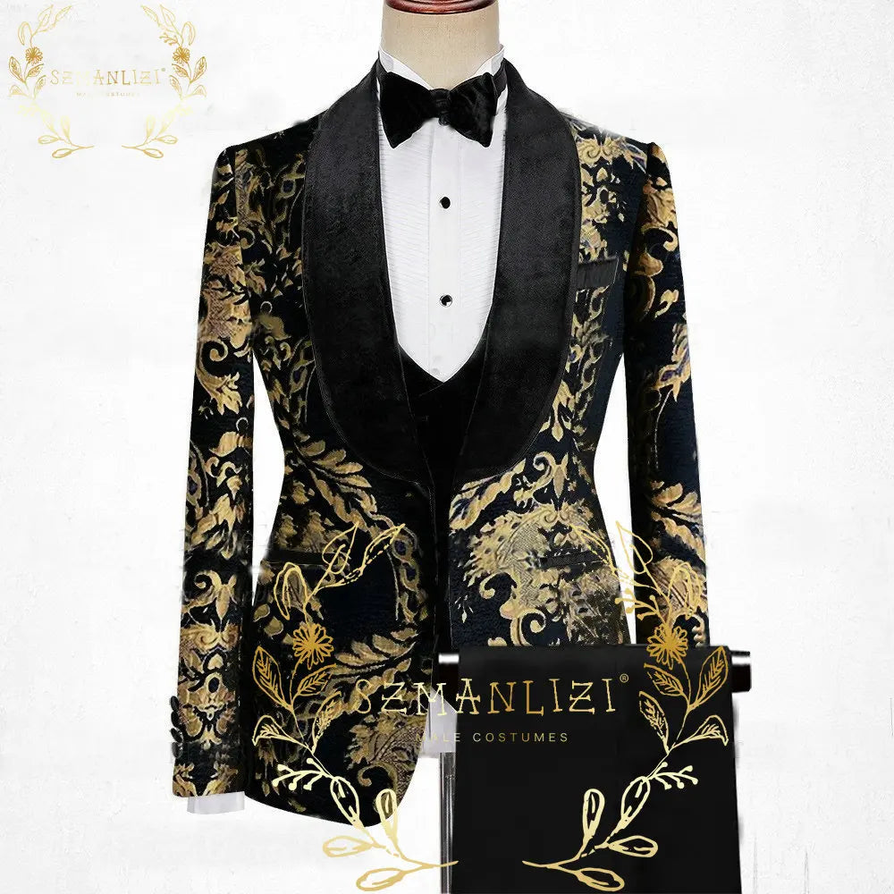 Latest Designs Men's Suits Shawl Lapel Groom Tuxedos Slim Fit Terno Prom Party 3 Pieces Set
