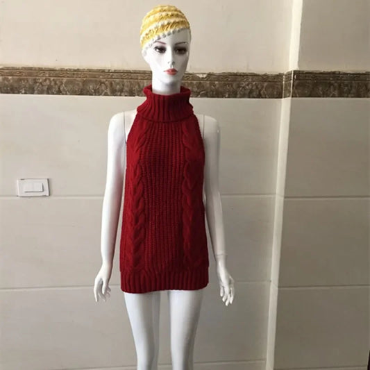 Sexy Trendy Knitted Pullover Sweater Dress for Women, Sexy Backless Apparel with Tie-up Back Design