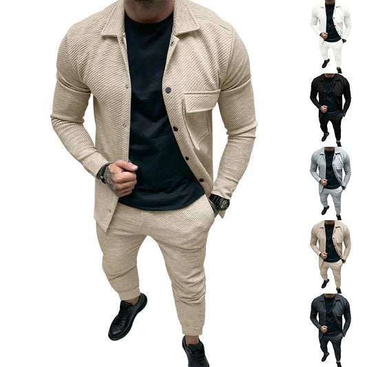 Amazon heavy twill jacket casual pants men's new solid color two-piece suit