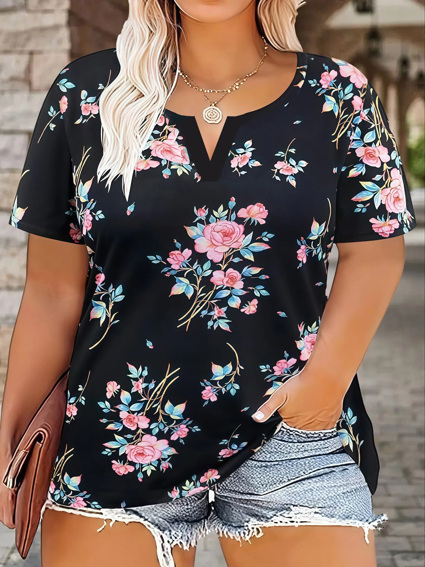 Plus Size Women's Casual Loose Fit Leopard/Floral Print Short Sleeve T-Shirt | Oversized Summer Top