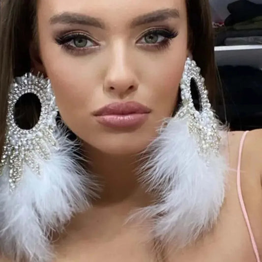 Boho Exaggerated Feather Earrings  Piercing Jewelry Fashion Geometric Rhinestone Dangle Earrings
