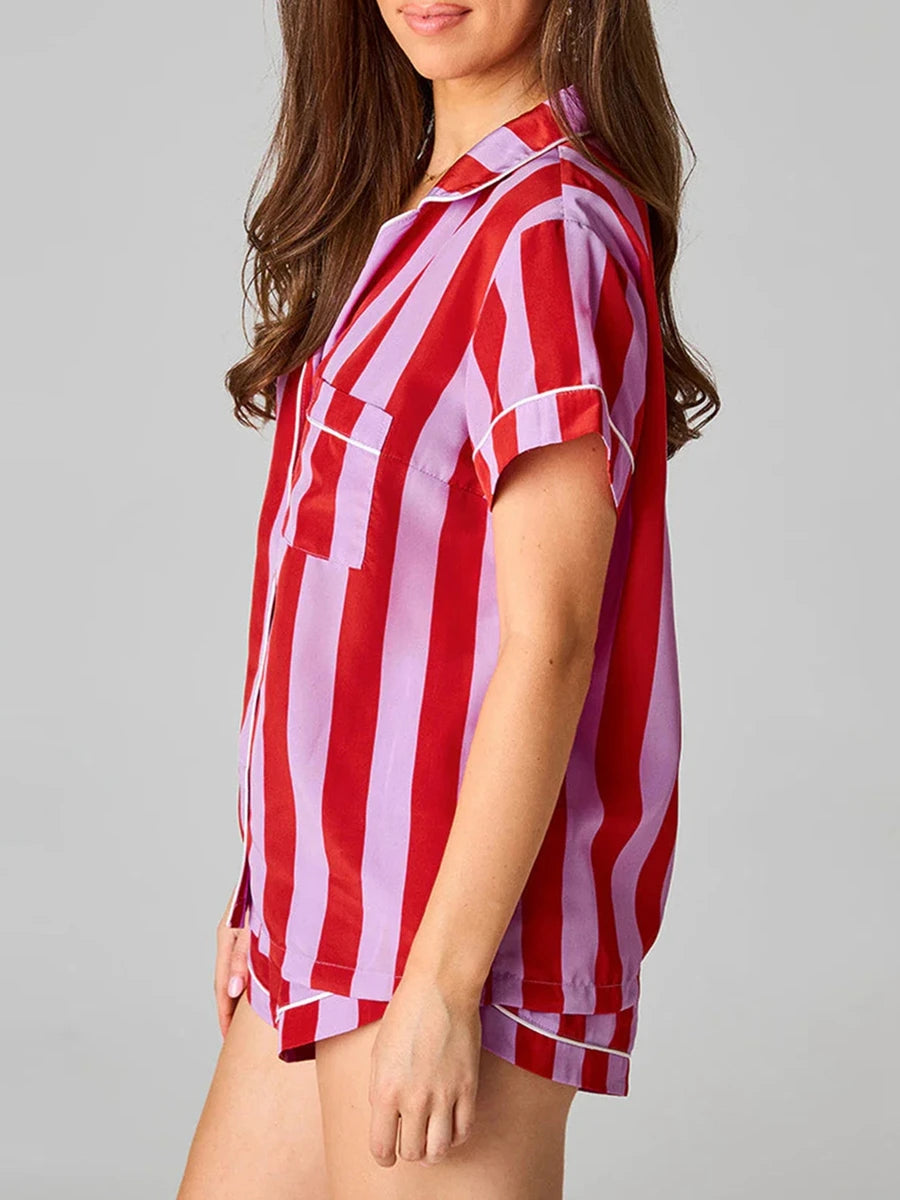 Women s 2 Piece Pajamas Set  Print Short Sleeve Button Up Shirt Shorts Set Lounge Clothes