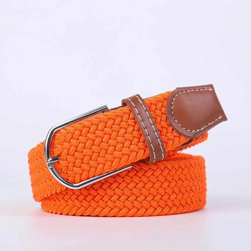Casual Knitted Pin Buckle Belt Woven Canvas Elastic Expandable Braided Stretch Belts Women Jeans