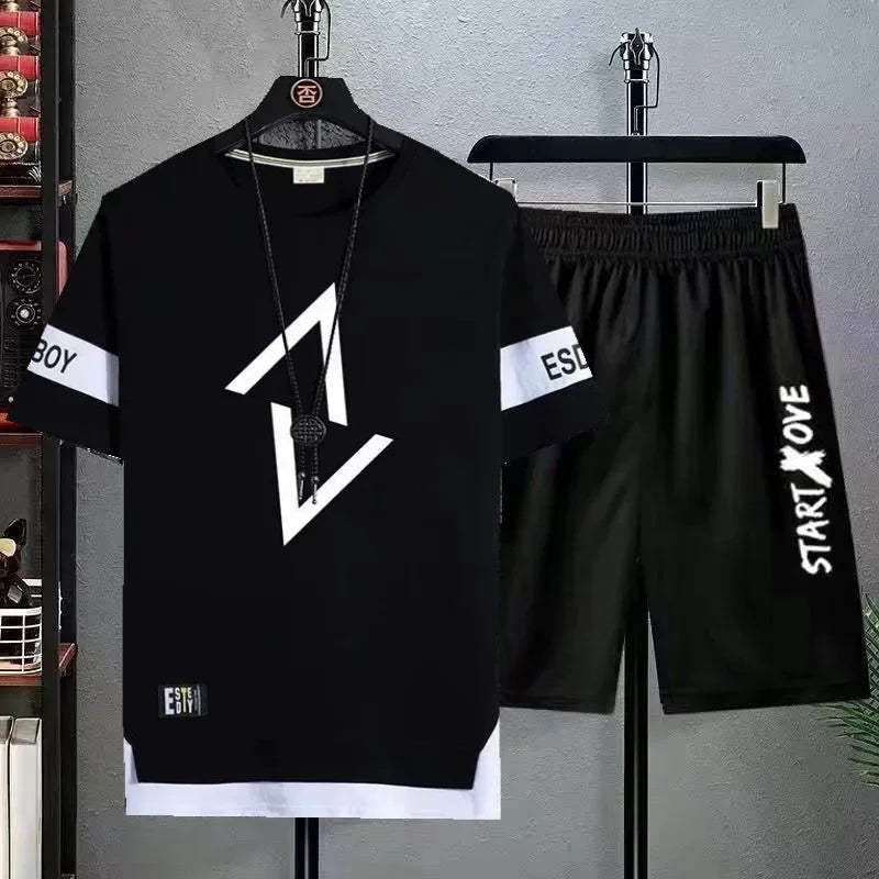 Summer set short sleeved t-shirt for men, paired with cool and trendy shorts for couples, and half sleeved clothes