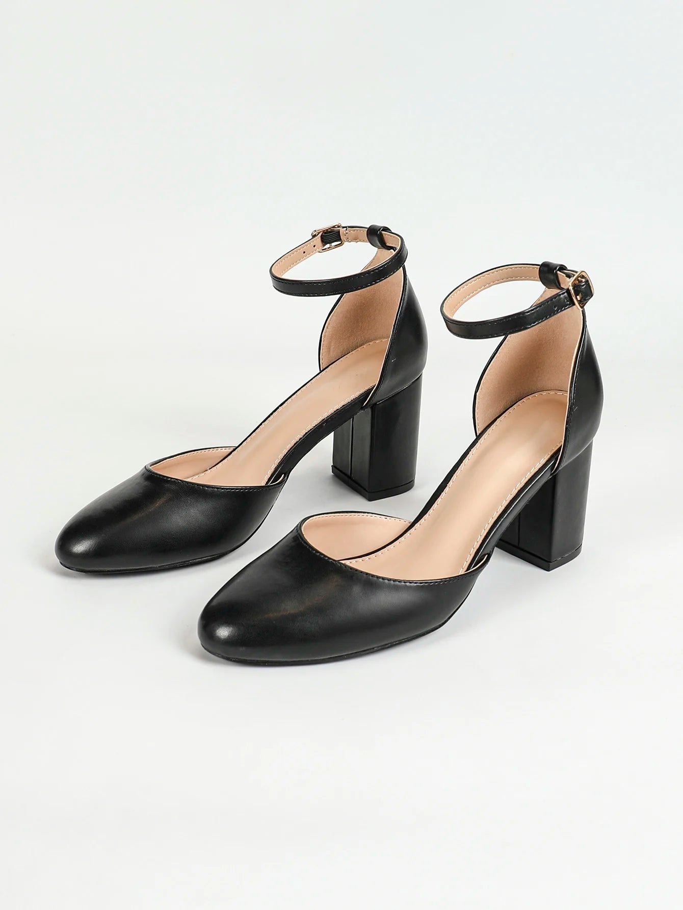 Women's Pointed Toe Low Chunky Block Heels, Comfortable Adjustable Ankle Strap Closed Toe Pump Shoes