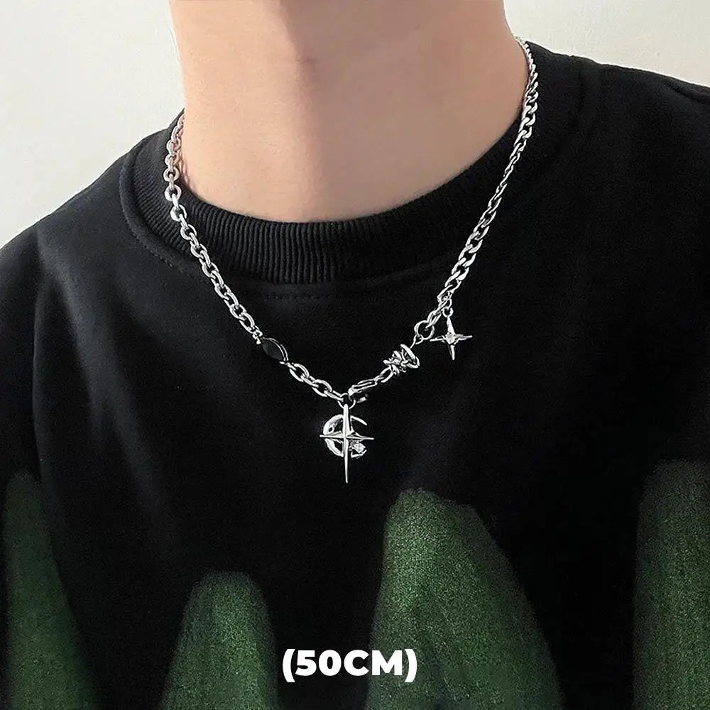 Zircon Double Layer Necklace For Men Women Trend Charm Titanium Steel Pendant Chain Unisex Jewelry