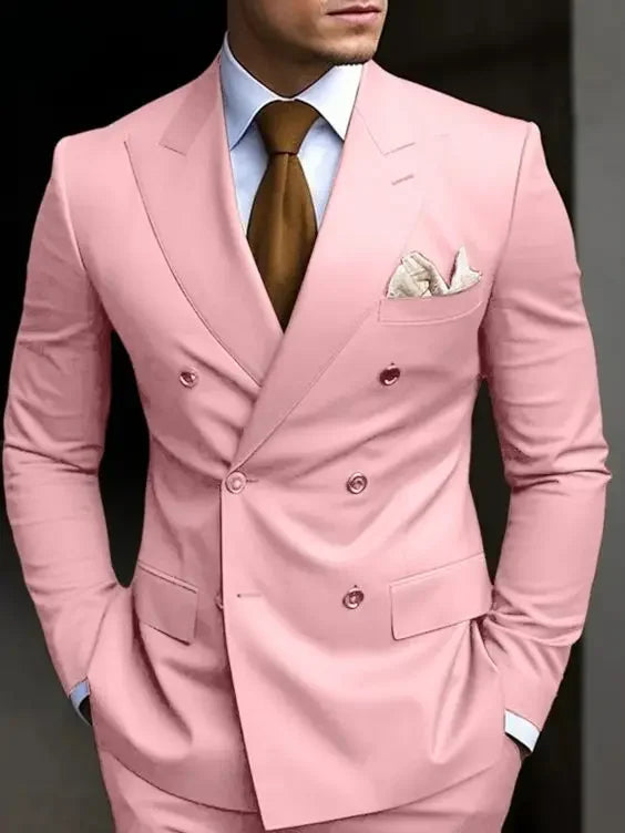 Double Breasted Men's Suits Six-buttons 2 Piece Set Blazer Pant Custom Made Wedding Tuxedos Male Prom Party Suits