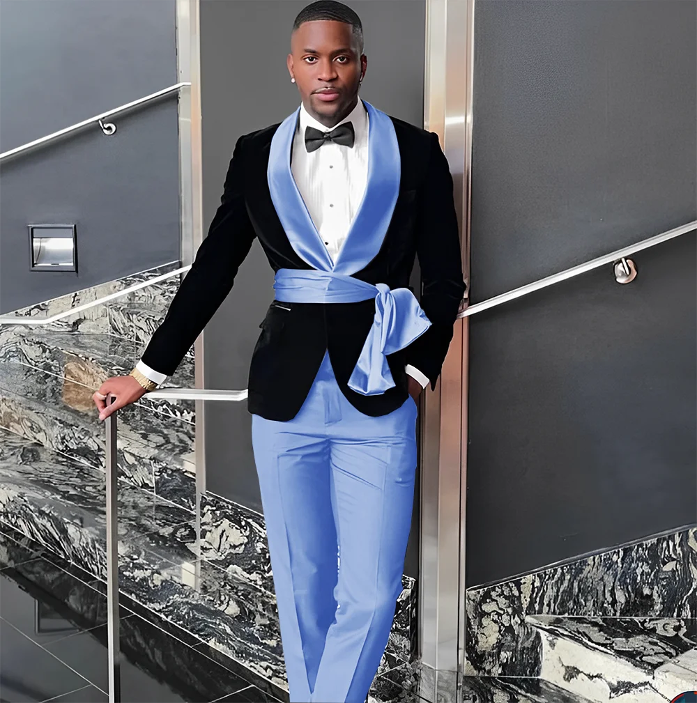 Velvet Jacket Men's 3 Piece Suit Wedding Groom Tuxedo Fashion Customized Men's Clothes Elegant