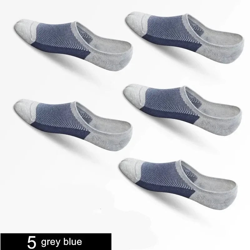 5 Pairs/pack Man  Style Mesh Breathable Short Socks Male Sweat-absorbent Silicone Cotton Socks Men's Invisible Socks